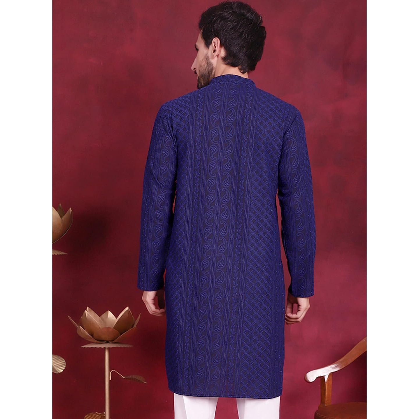 Jompers Men Chikankari Embroidered Kurtas (Navy, Xxl)