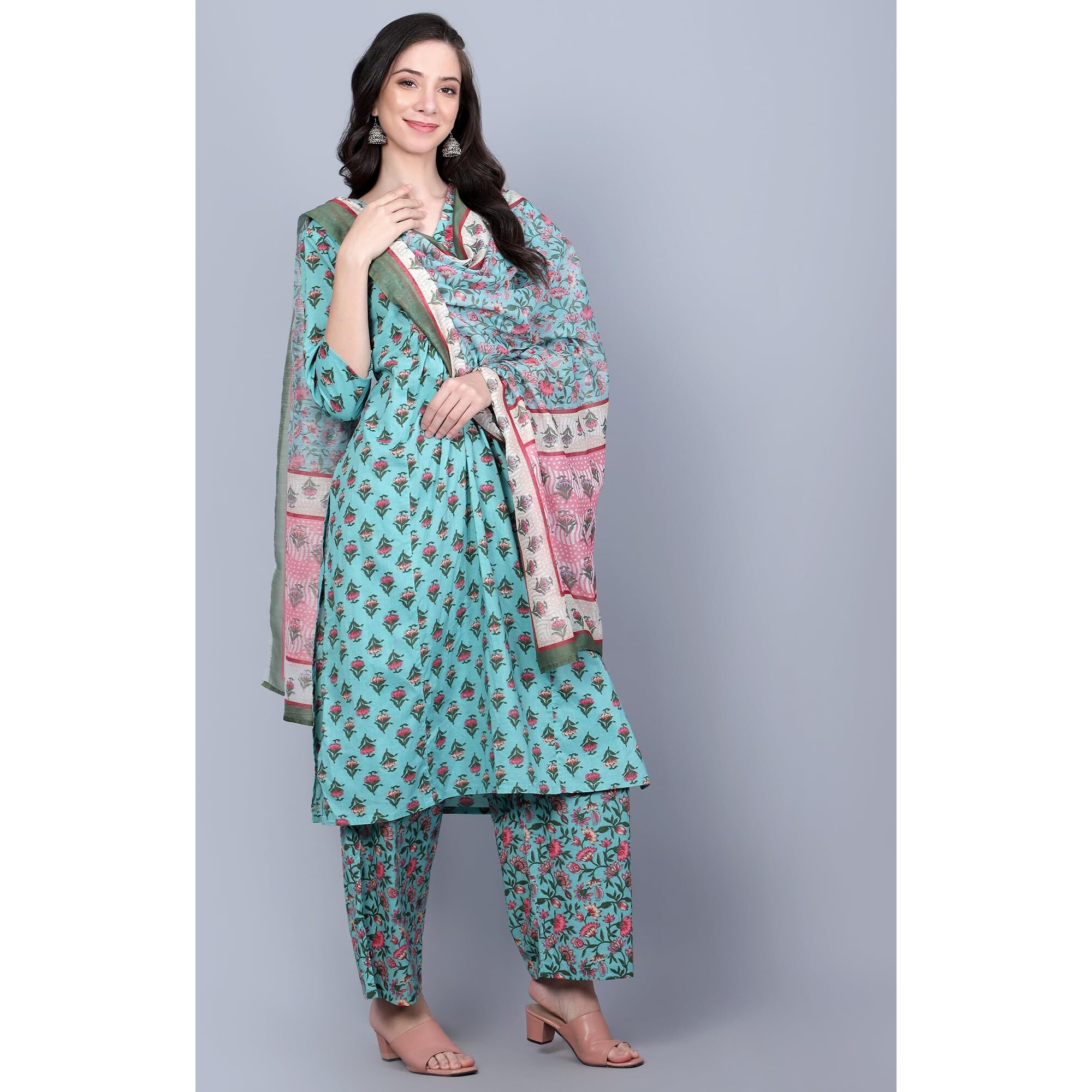 Idalia Teal Blue Printed Kurta Set With Dupatta