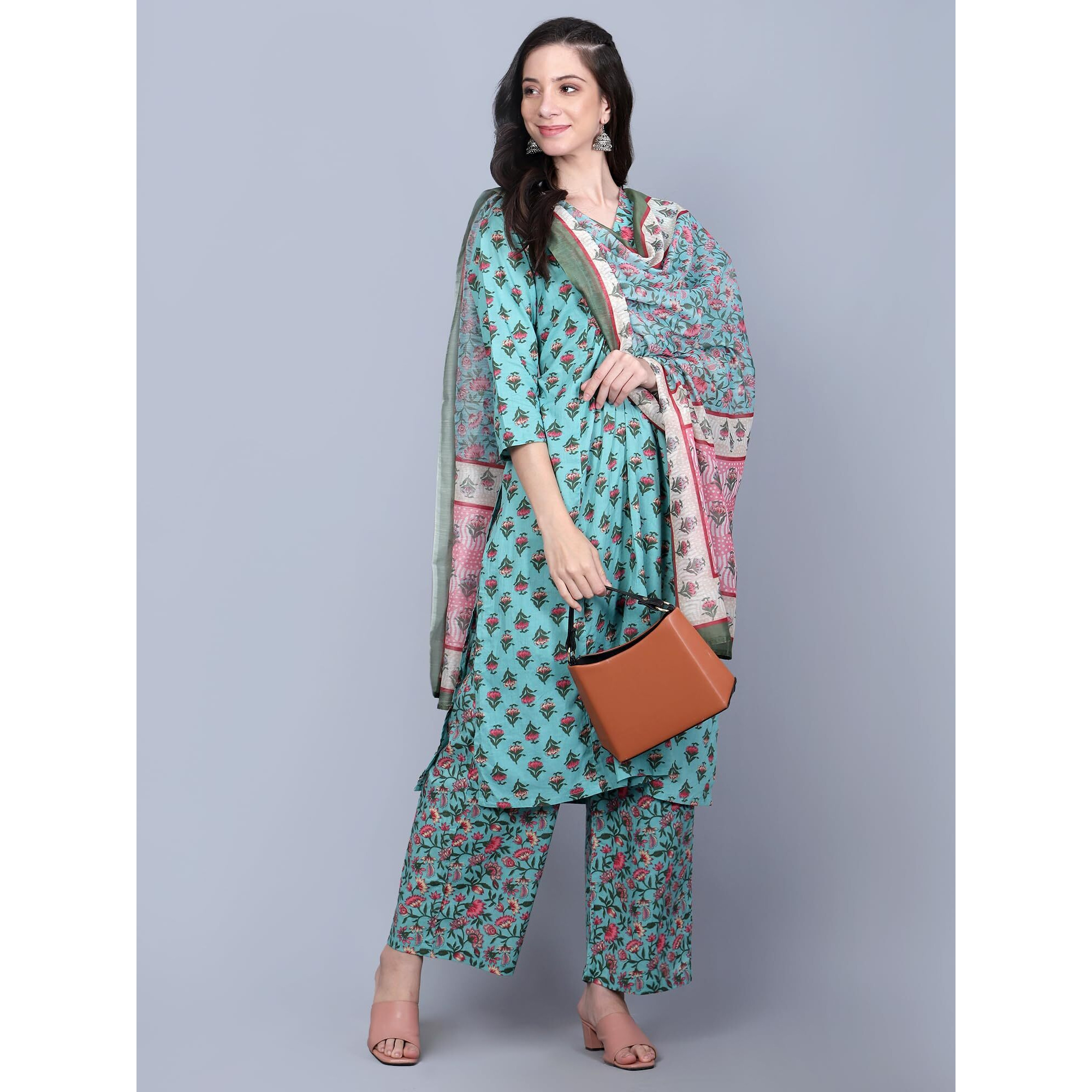 Idalia Teal Blue Printed Kurta Set With Dupatta