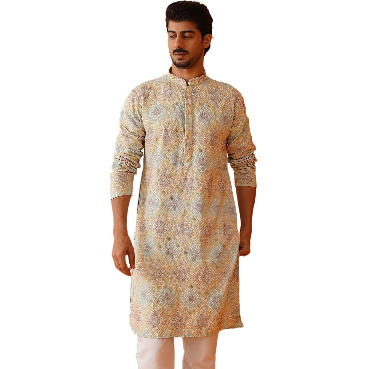 Jompers Sky Embroidered Staight Kurtas For Men (Sky, M)