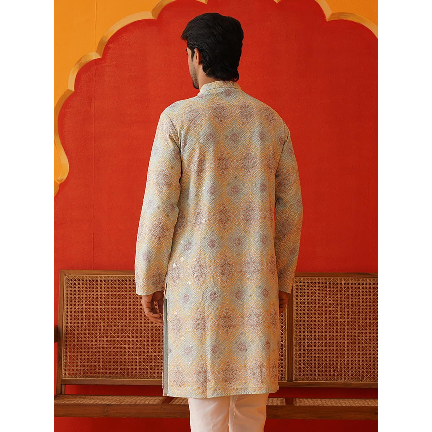 Jompers Sky Embroidered Staight Kurtas For Men (Sky, M)