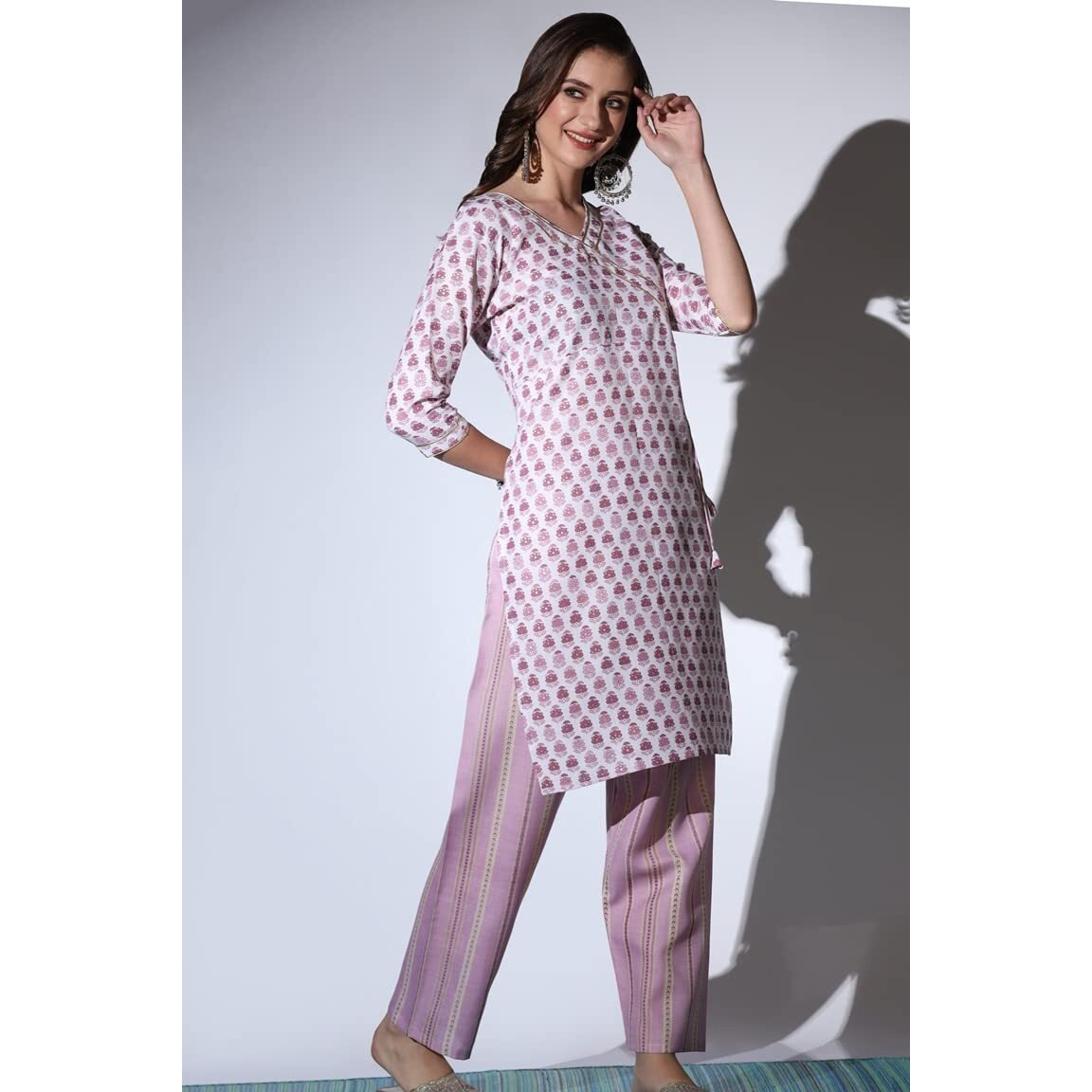 Dhruvi Trendz Women's Cotton Blend Kurties Regular Fit Casual Fancy Kurta With Pant (Dt-K2702_Pink_Medium)