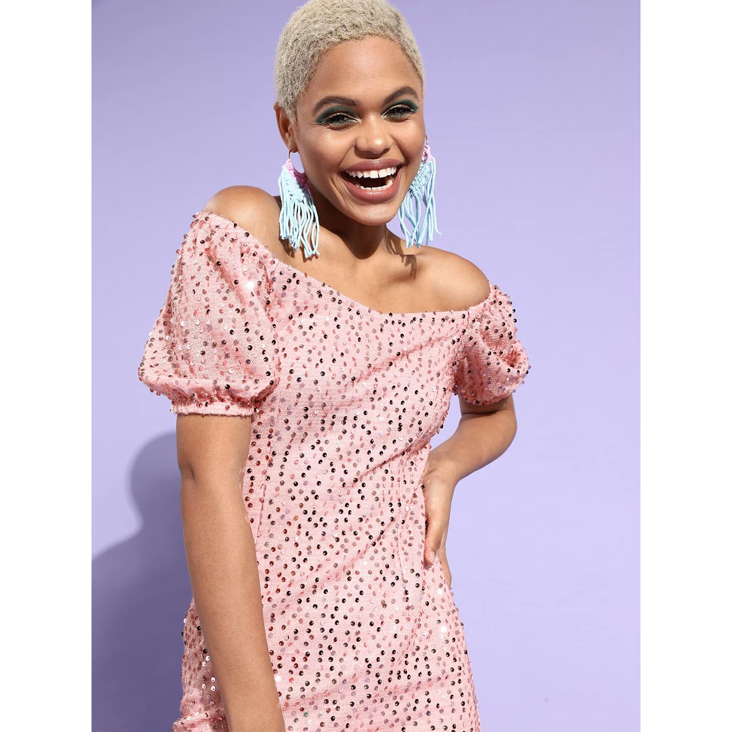 Miss Chase Women's Light Pink Solid Embellished Mini Dress (Mcaw21D13-22-157-04, Light Pink, M)