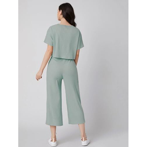 Dhruvi Trendz Womens Ribbed Pyjama Sets Regular Fit Co-Ord Set (Dt-W1787&Tr846_Turquoise_Xl)