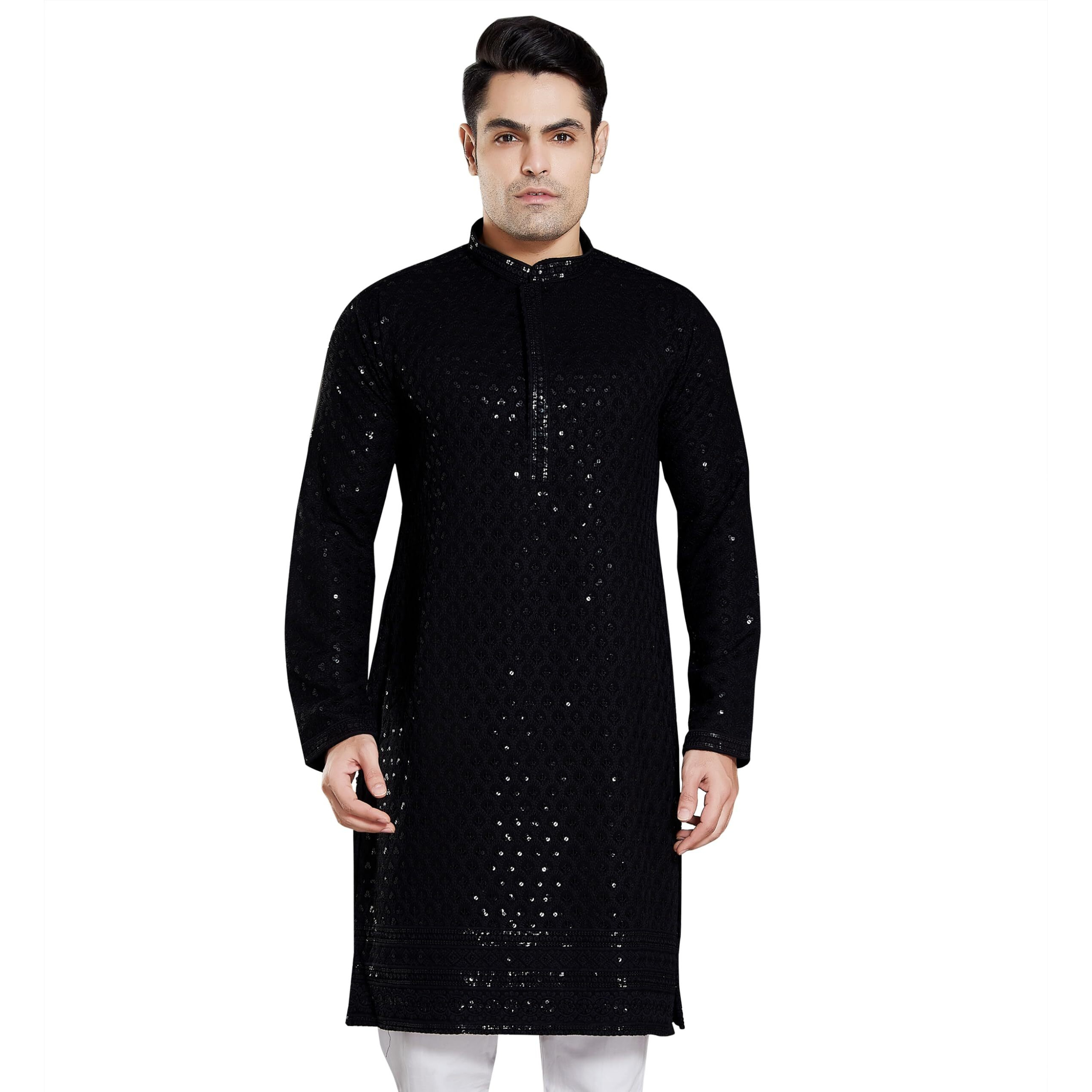 Divisive Men's Sequince Embroidered Cotton Blend Only Kurta (Dkrt5_M_Black)
