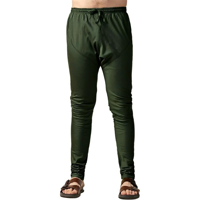 Kisah Mens Churidar, Cotton Blend Solid Pattern Olive Churidar For Men, 44