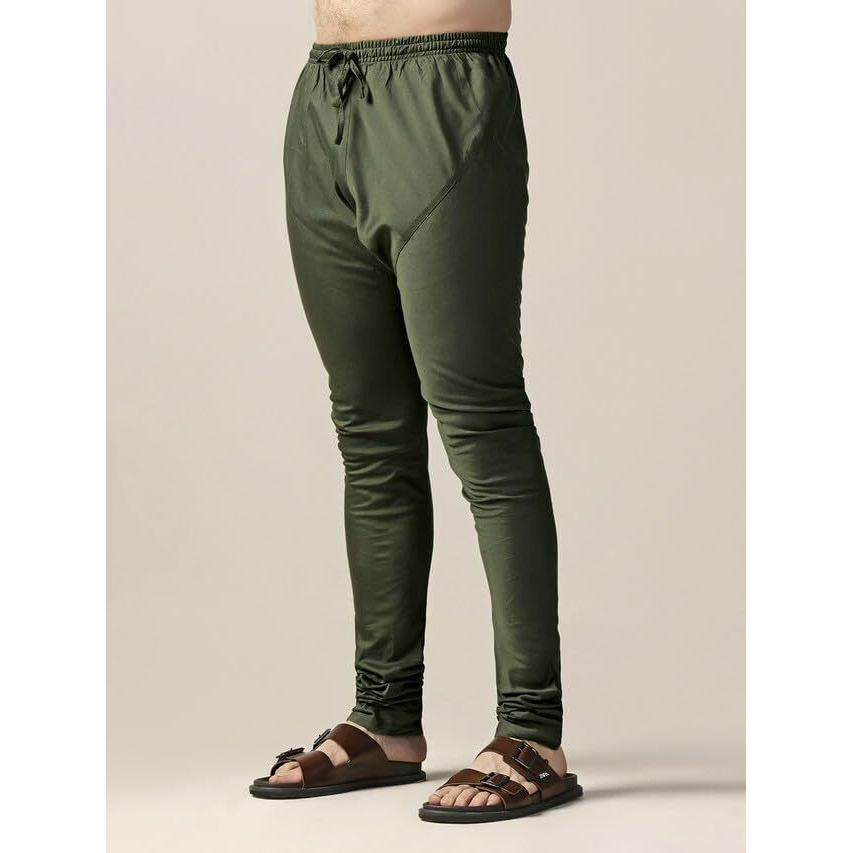 Kisah Mens Churidar, Cotton Blend Solid Pattern Olive Churidar For Men, 44