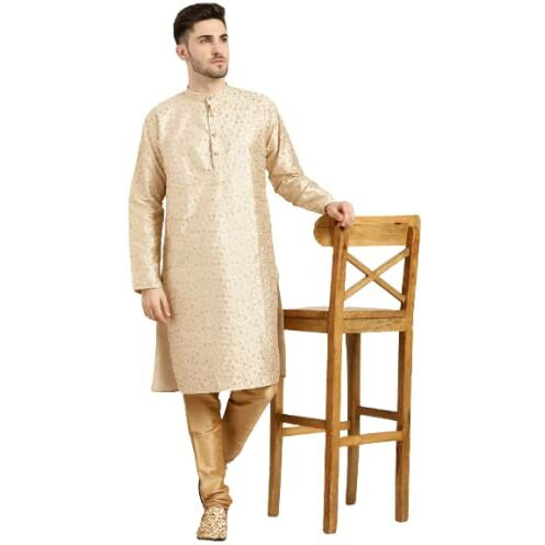 Sojanya (Since 1958 Men's Silk Blend Gold Embroidered Only Kurta Size 36