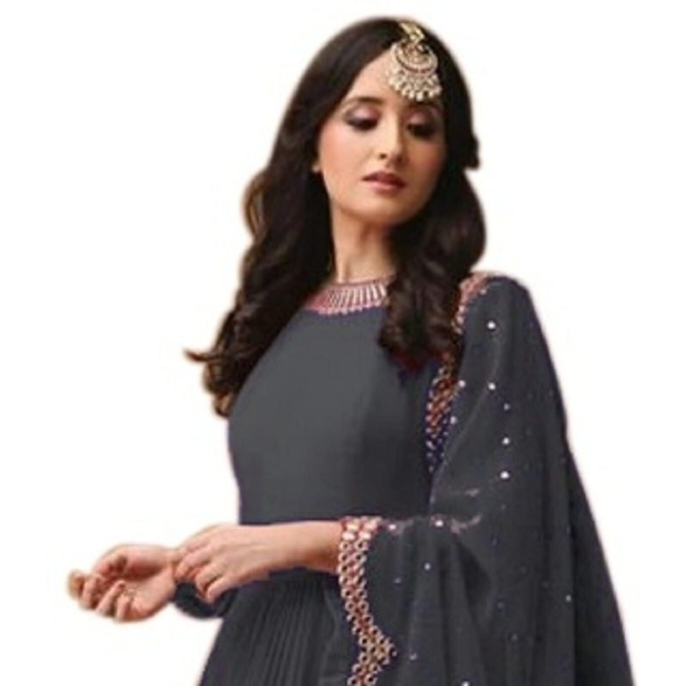 Fashion Basket Women's Georgette Grey Anarkali Suit