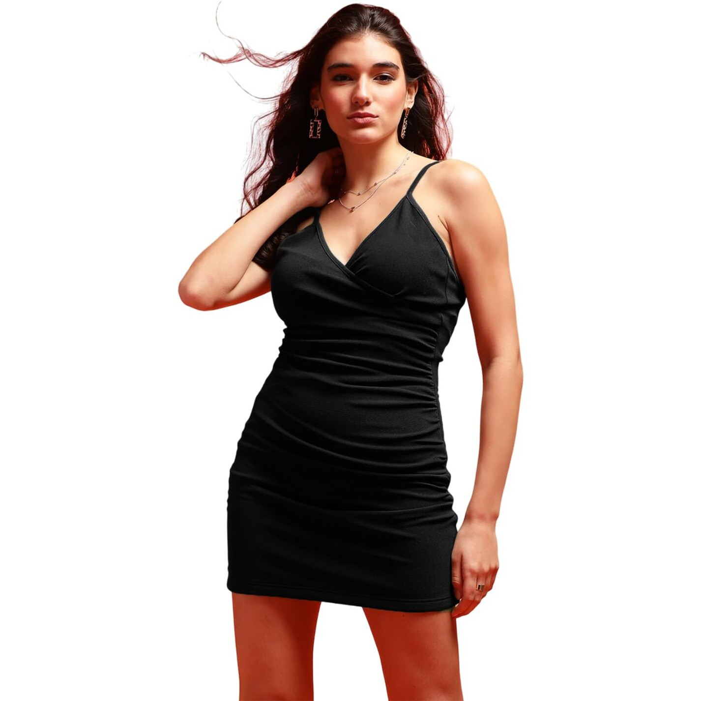 Kotty Women's Shoulder Strap Sheath Mini Dress(Black,M)