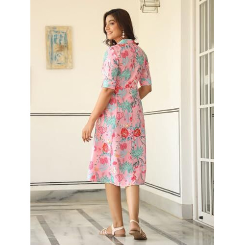 Greciilooks Rayon Fit And Flare Below The Knee One Piece Maxi Bodycon Dresses Midi Dress For Women (Gl-Wd1216_Pink