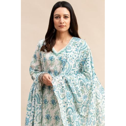 Greciilooks Rayon Floral With Dupatta Kurti Festive Set For Women | Regular Fit Kurta (Gl-K2728&P149&D98_White_Xl)