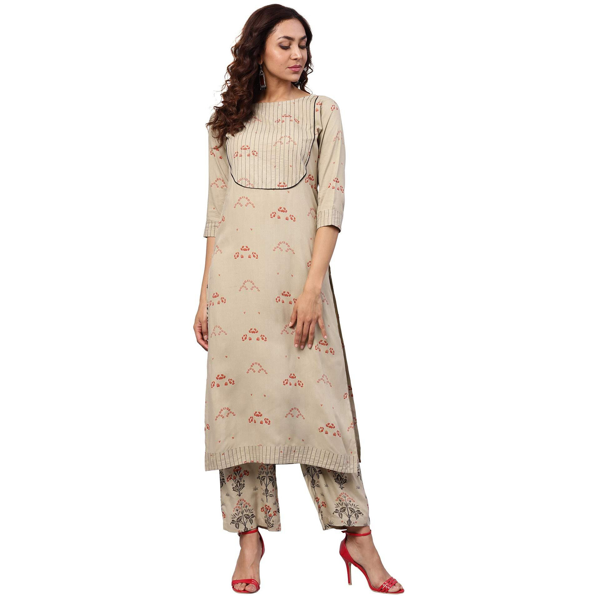Idalia Printed Kurta With Palazzo Pants Camel