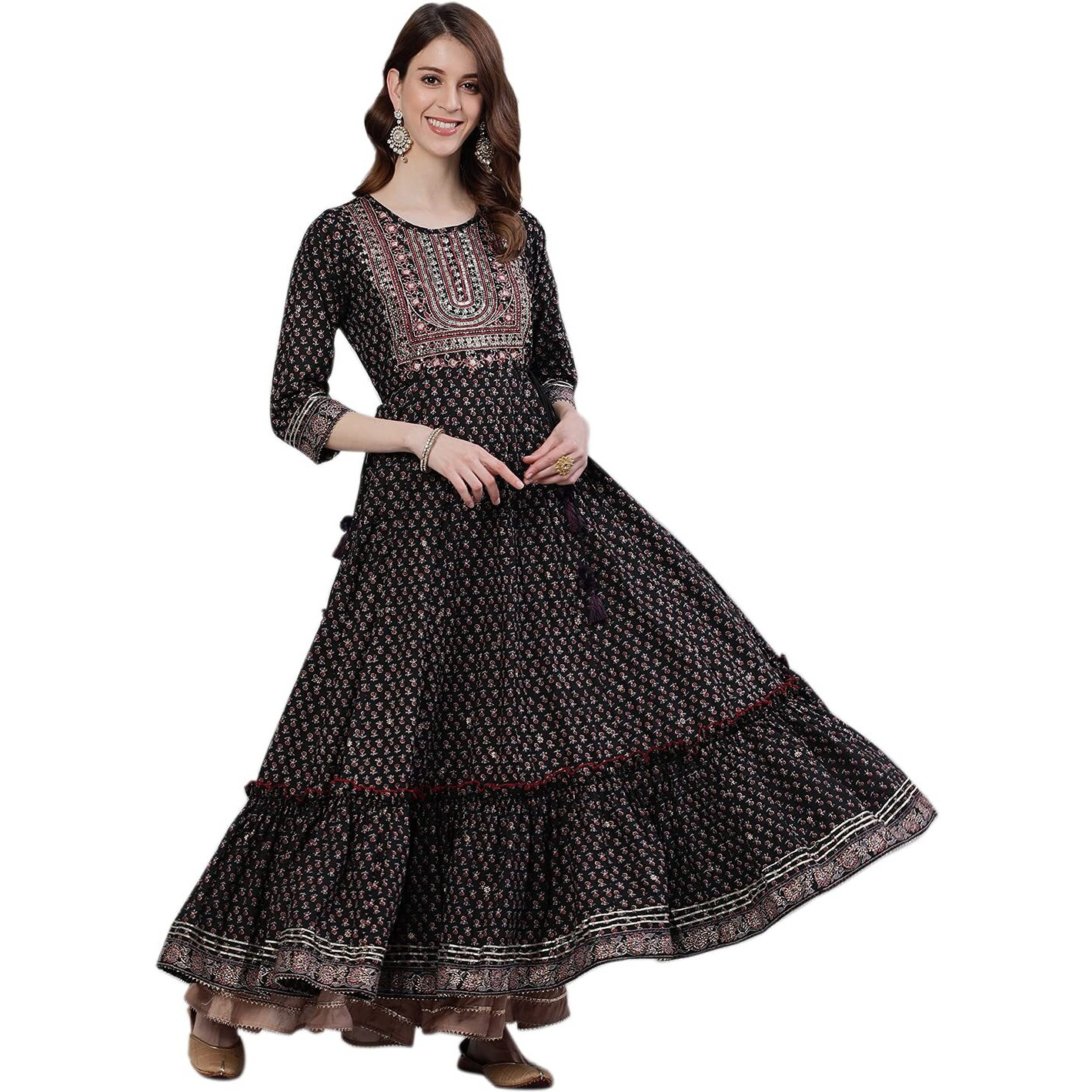 Ishin Women's Cotton Anarkali Embellished Kurta Kpmmp-10013_L_Black