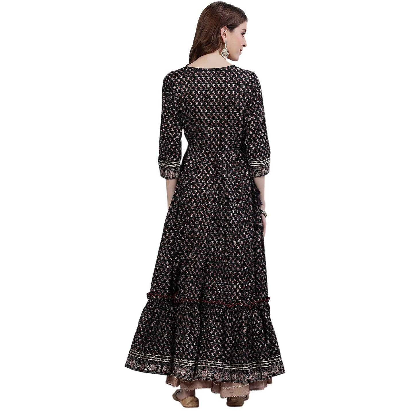 Ishin Women's Cotton Anarkali Embellished Kurta Kpmmp-10013_L_Black