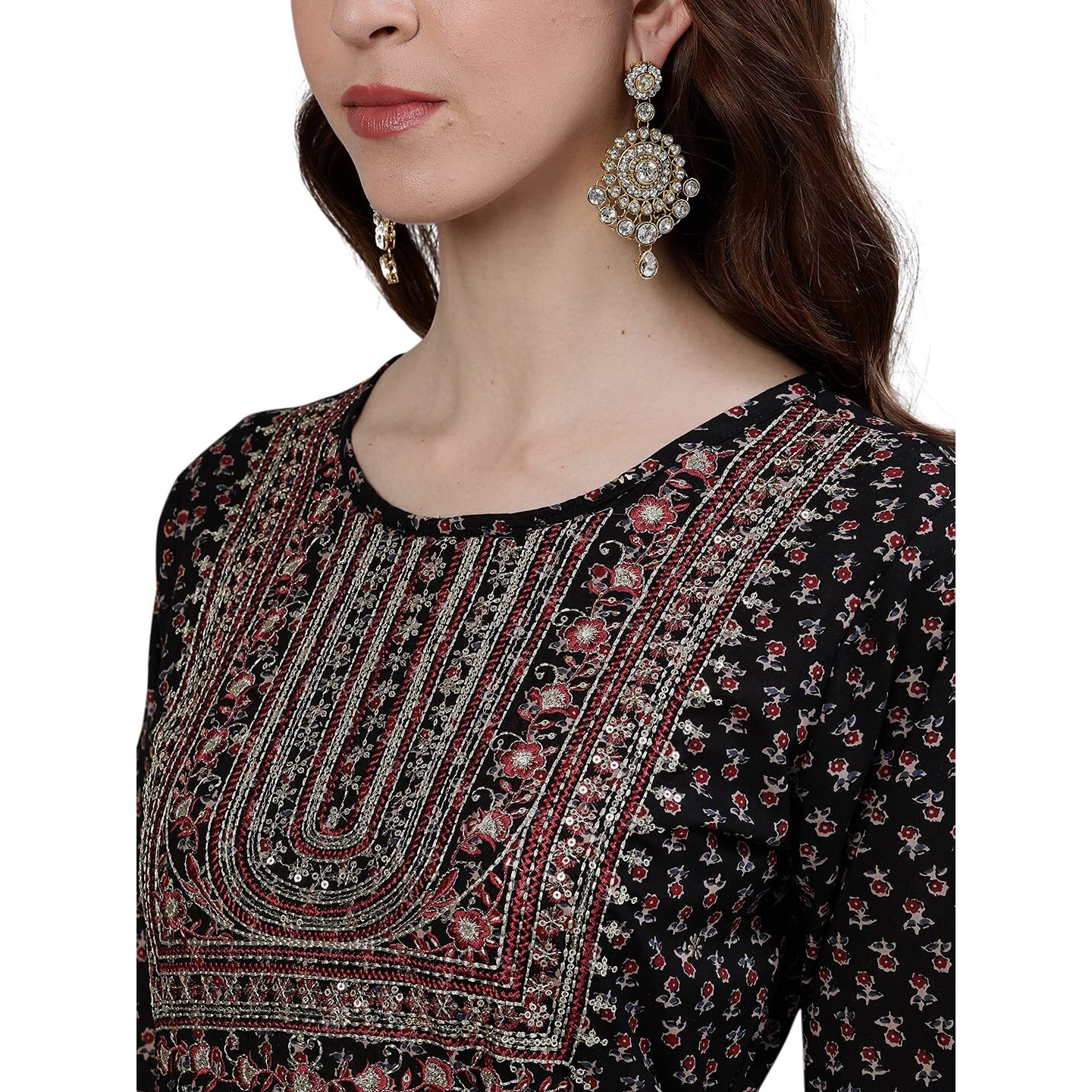 Ishin Women's Cotton Anarkali Embellished Kurta Kpmmp-10013_L_Black