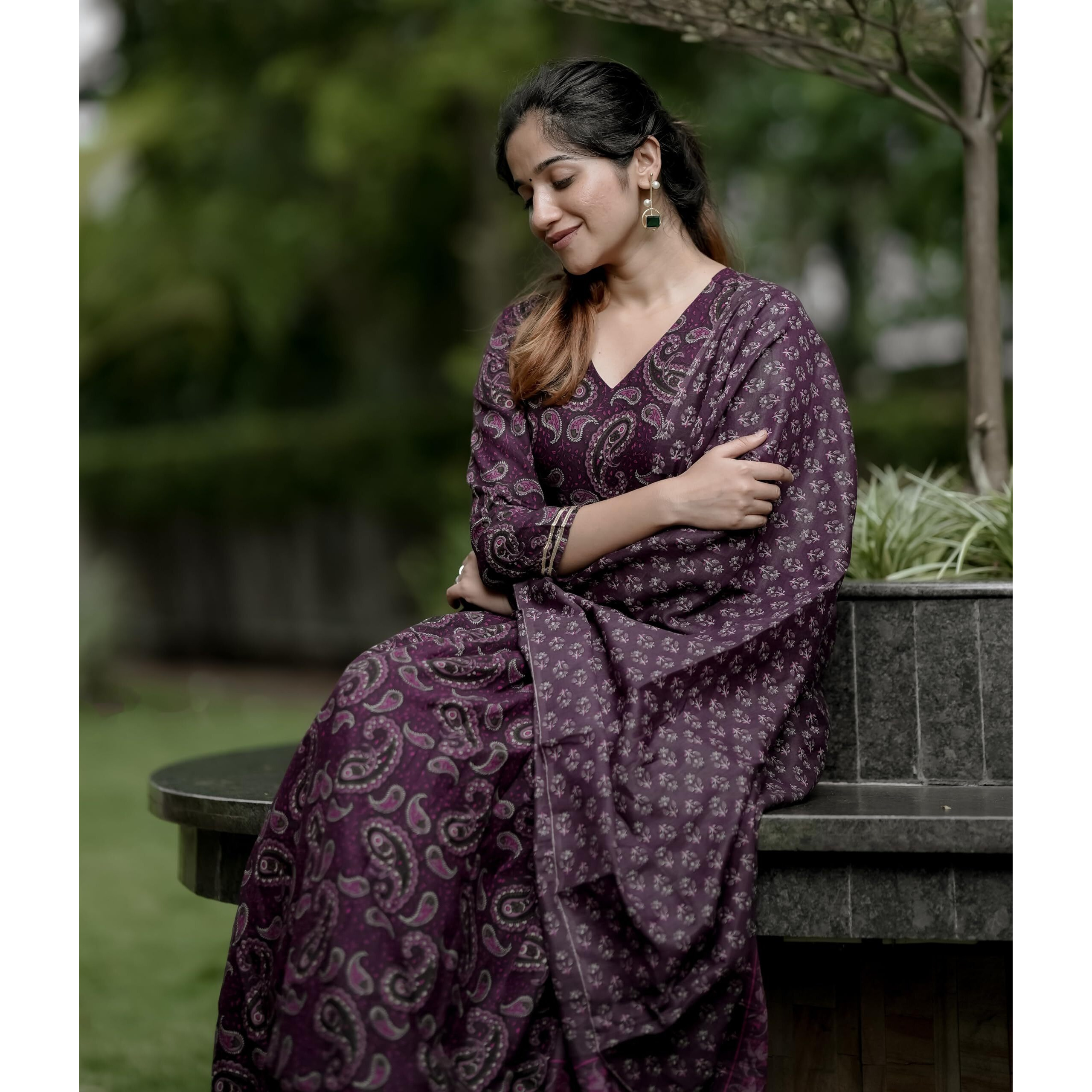 Nermosa Women Printed Anarkali Kurta Pant With Dupatta (In, Alpha, Xl, Maroon)
