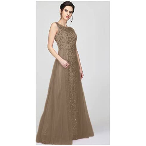 Patlani Women's Net Embroidery Aline-Flered Gown Dress For Women Full Stitched Gown Ready To Wear.(All Over-Chocolate-Xxl)