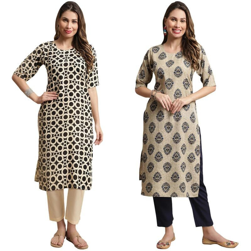 Pinkmint Crepe Regular Fit Kurta Set For Women Ll Printed Kurti & Pant Set Ll Combo Kurta Set Ll (Pack Of 2), Xl, Multicolor