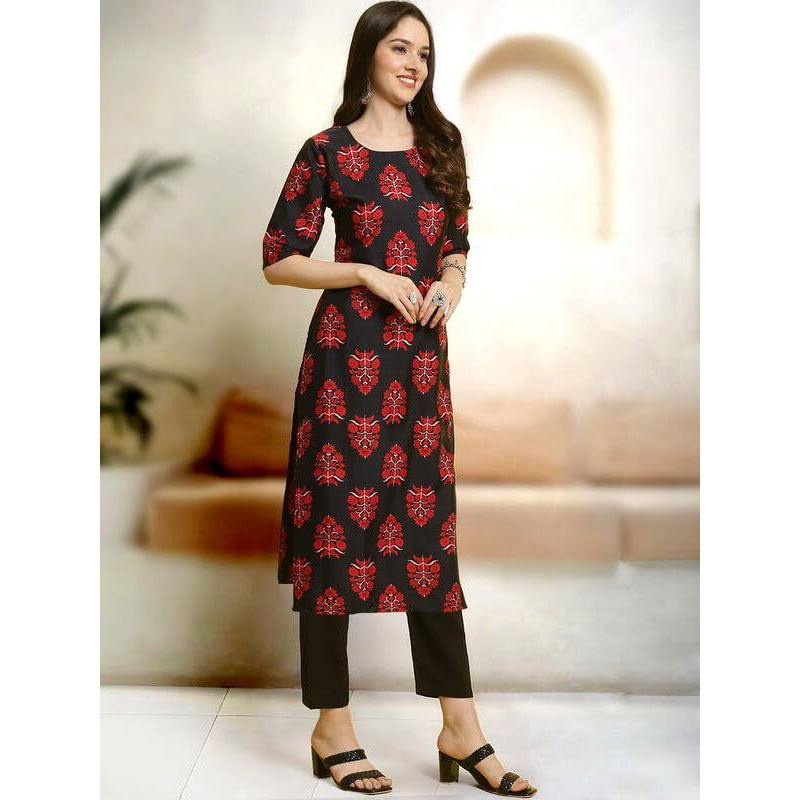 Pinkmint Straight Printed Kurti Party Wera Kurti Kurta Pant Set (Pack Of 2) Green-Blue