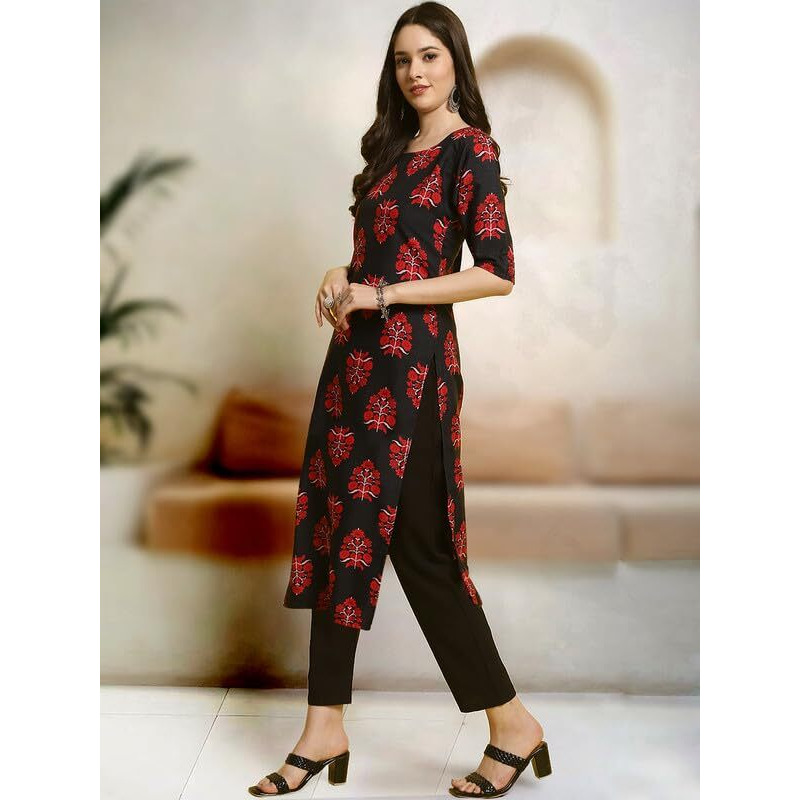 Pinkmint Straight Printed Kurti Party Wera Kurti Kurta Pant Set (Pack Of 2) Green-Blue