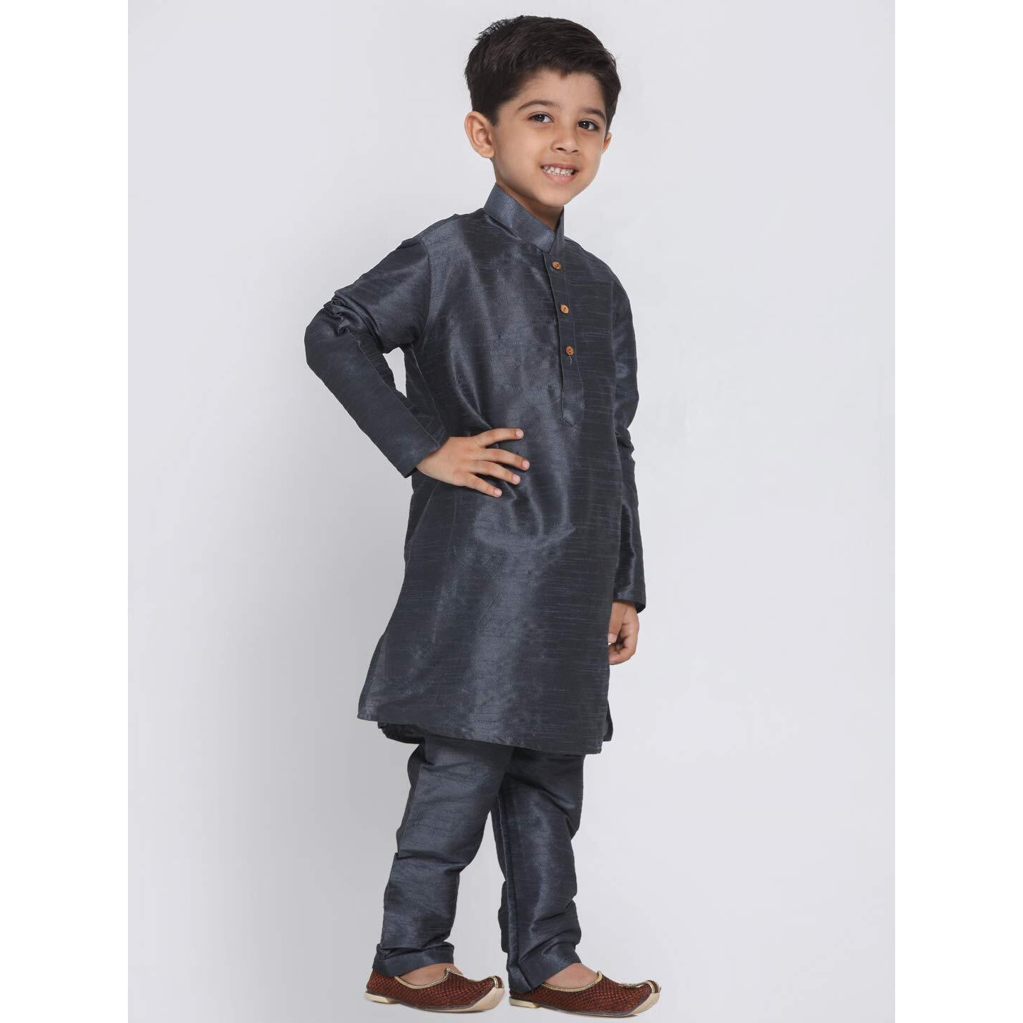 Jbn Creation Boys' Slate Silk Blend Kurta And Pyjama Set_Vasbkst001Npst_20