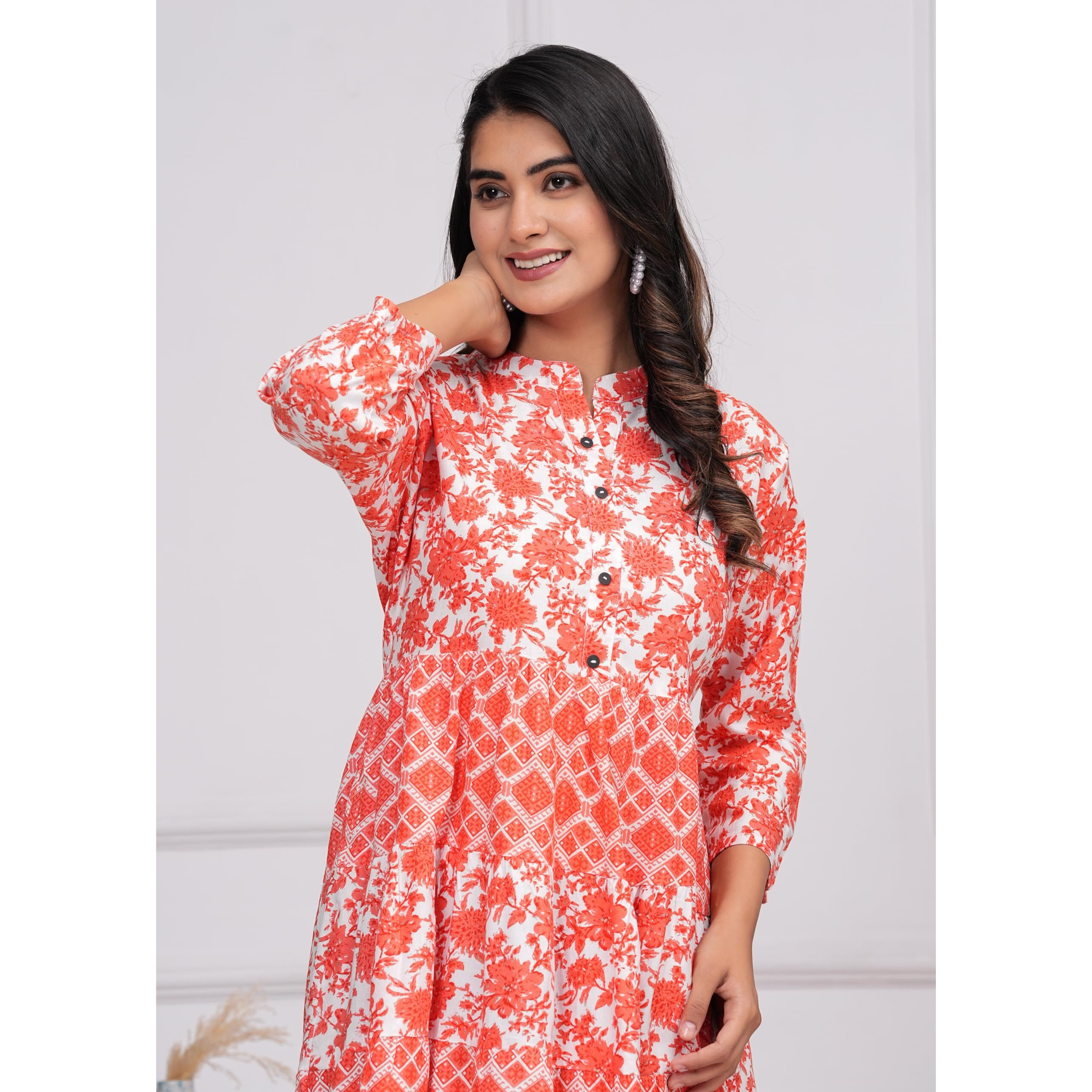 Jikonet Women's Western Dress | Midi Dress Summer Short Dresses For Women (Large, Pinkish Orange)