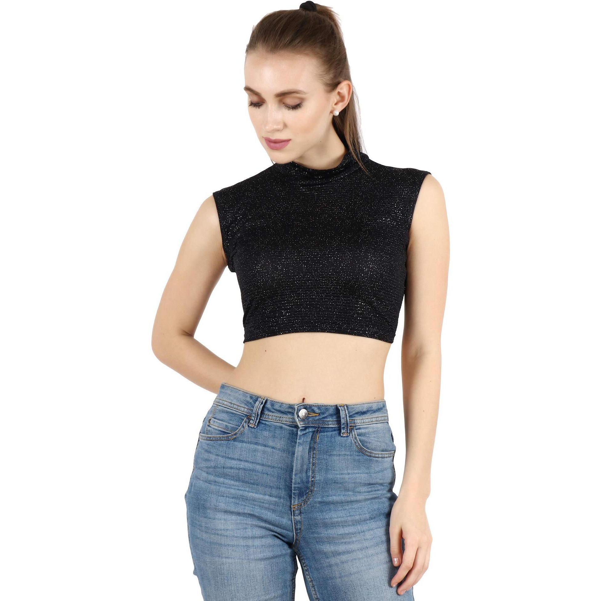Popwings Casual Solid Sleeveless Crop Top For Women || Turtle Neck Summer Crop Top For Women || Crop Tops For Women Latest Fancy Crop Top For Women