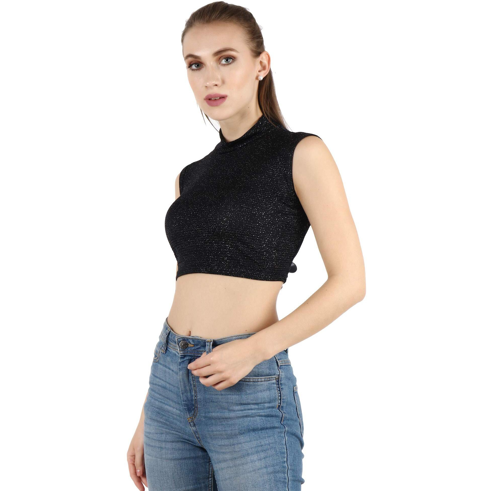Popwings Casual Solid Sleeveless Crop Top For Women || Turtle Neck Summer Crop Top For Women || Crop Tops For Women Latest Fancy Crop Top For Women
