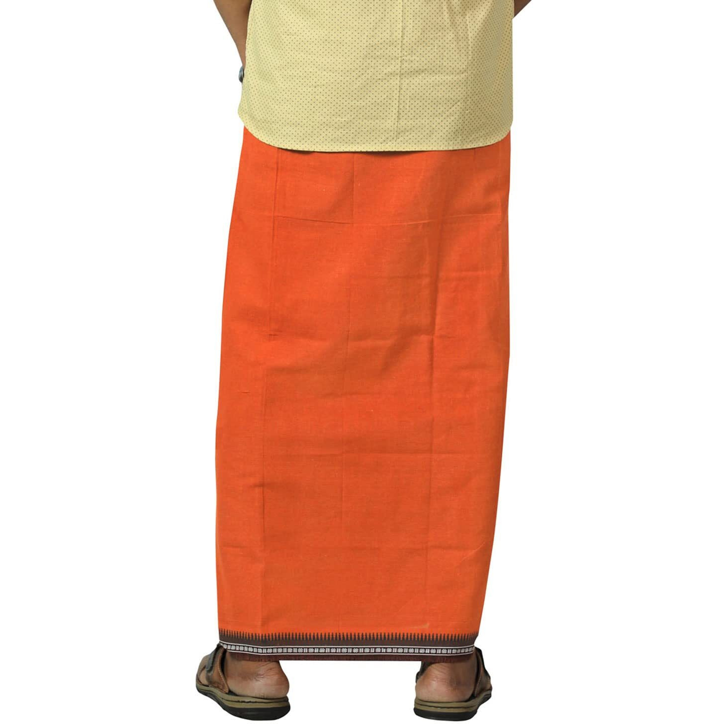 Prakasam Cotton Mens Single (1.28 X 2.00 Mtrs) Colour Thalapathi Border Dhoties Single Dhoties (Orange)