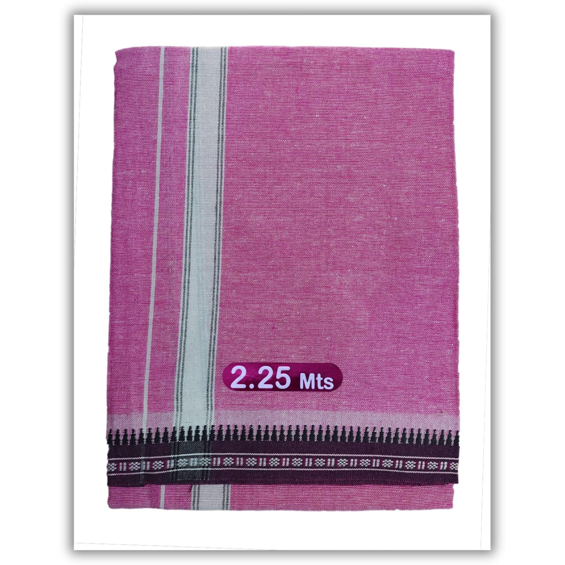 Prakasam Cotton Mens Single (1.28 X 2.25 Mtrs) Colour Thalapathi Border Dhoti/Fine Quality Single Jumbo Size Dhoti (Pink)