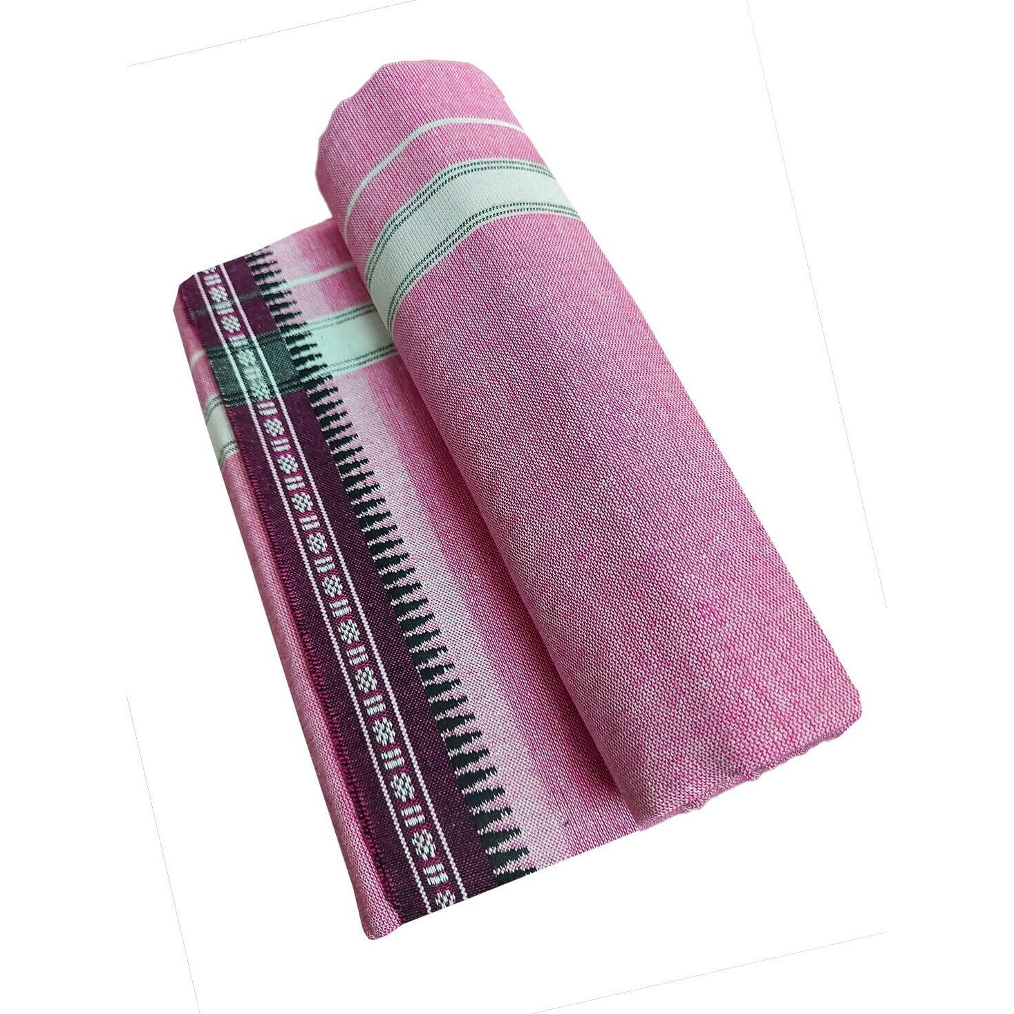 Prakasam Cotton Mens Single (1.28 X 2.25 Mtrs) Colour Thalapathi Border Dhoti/Fine Quality Single Jumbo Size Dhoti (Pink)