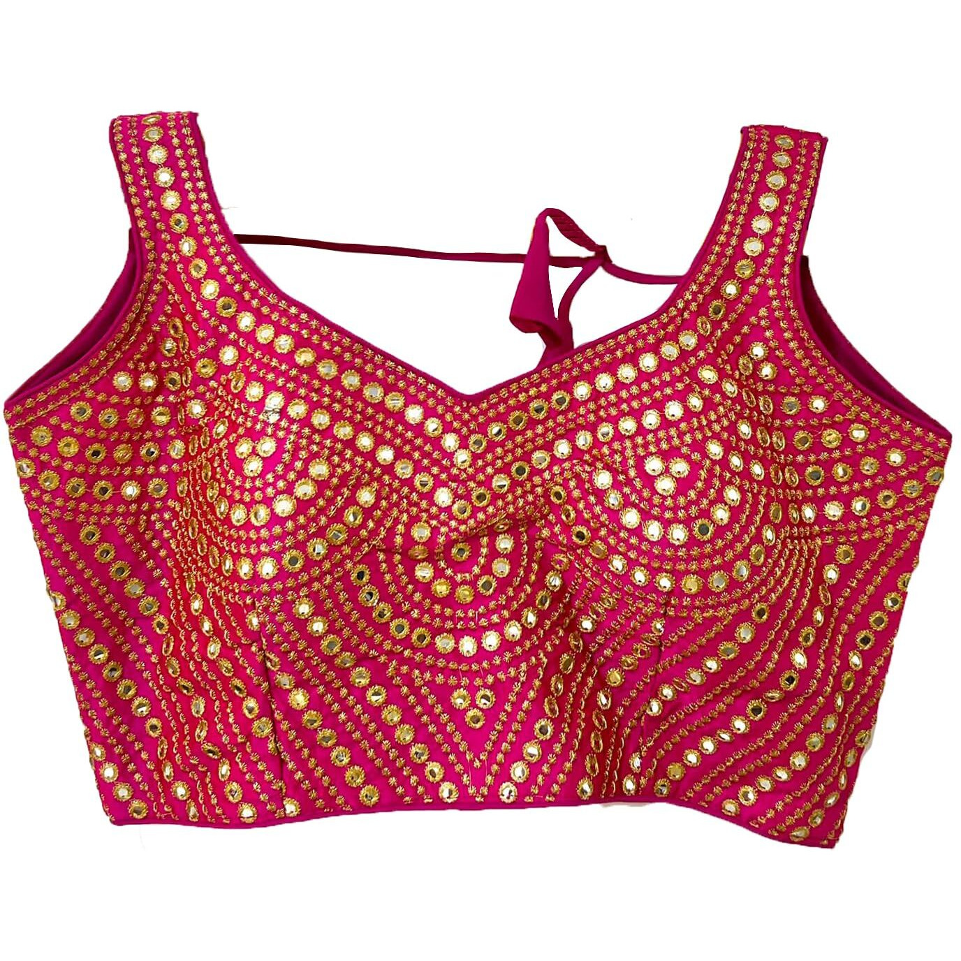 Pujia Mills Women's Silk Sleeveless Saree Blouse Stylish Design Readymade Aari Work Blouse For Wedding Rani Medium