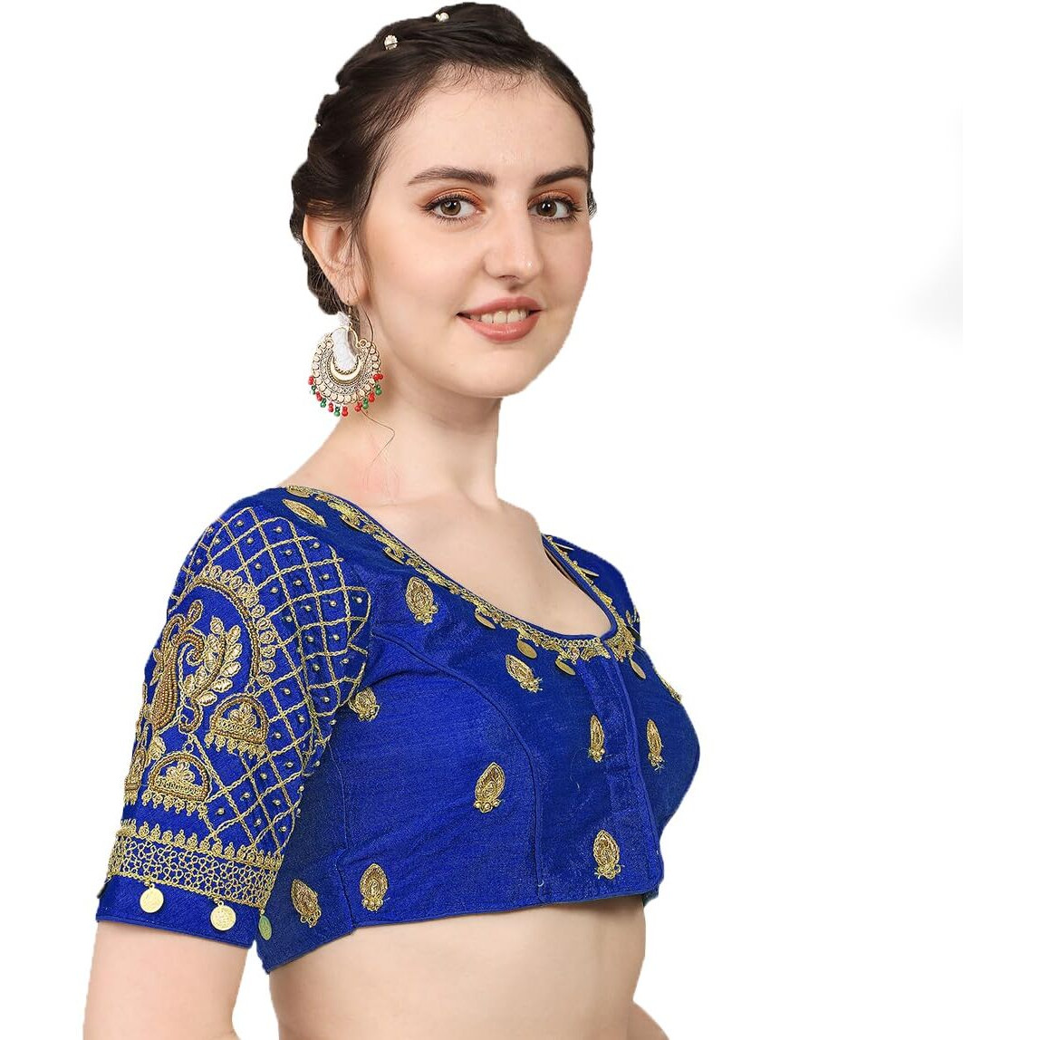 Pujia Mills Blouse Readymade Stylish Design Half Sleeve Royal Blue Blouse Readymade Maggam Work Blouse Saree Blouse Readymade Blouse Maggam Work Designs Pattu Aari Work Blouse For Wedding