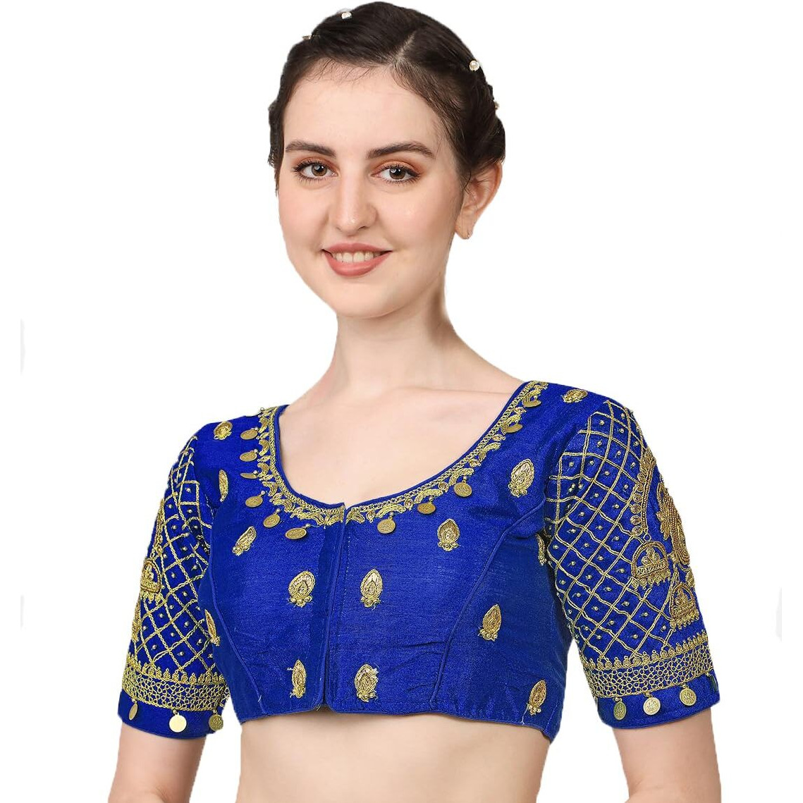 Pujia Mills Blouse Readymade Stylish Design Half Sleeve Royal Blue Blouse Readymade Maggam Work Blouse Saree Blouse Readymade Blouse Maggam Work Designs Pattu Aari Work Blouse For Wedding