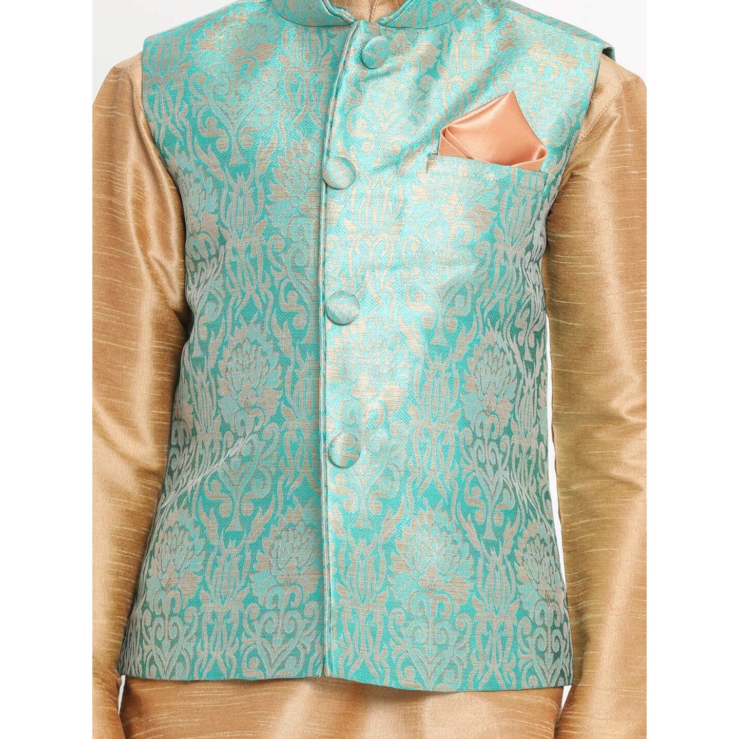 Jbn Creation Boys' Green Silk Blend Jacket, Kurta And Pyjama Set (B1318)