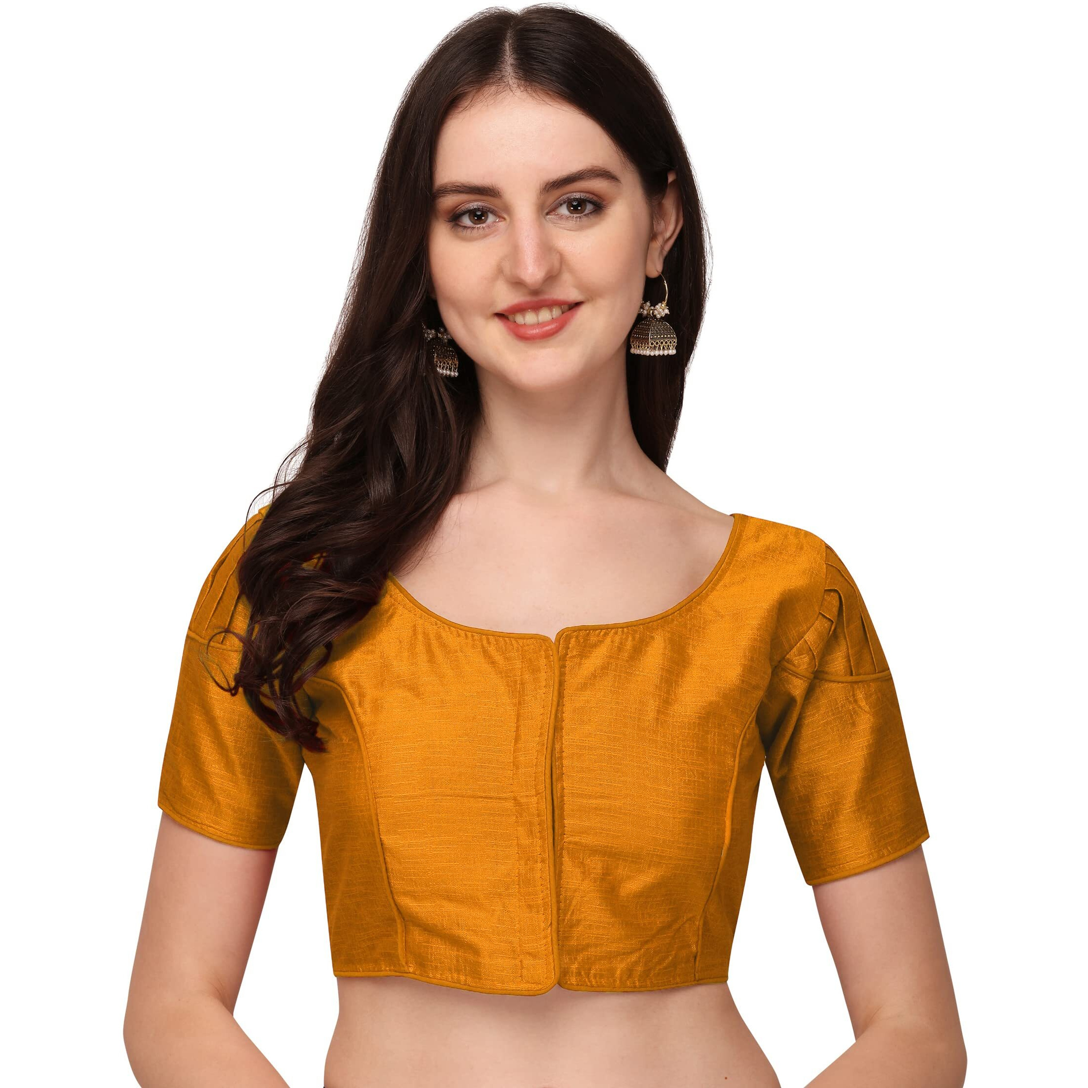 Pujia Mills Women's Silk Shoulder Puff Sleeve Readymade Saree Blouse