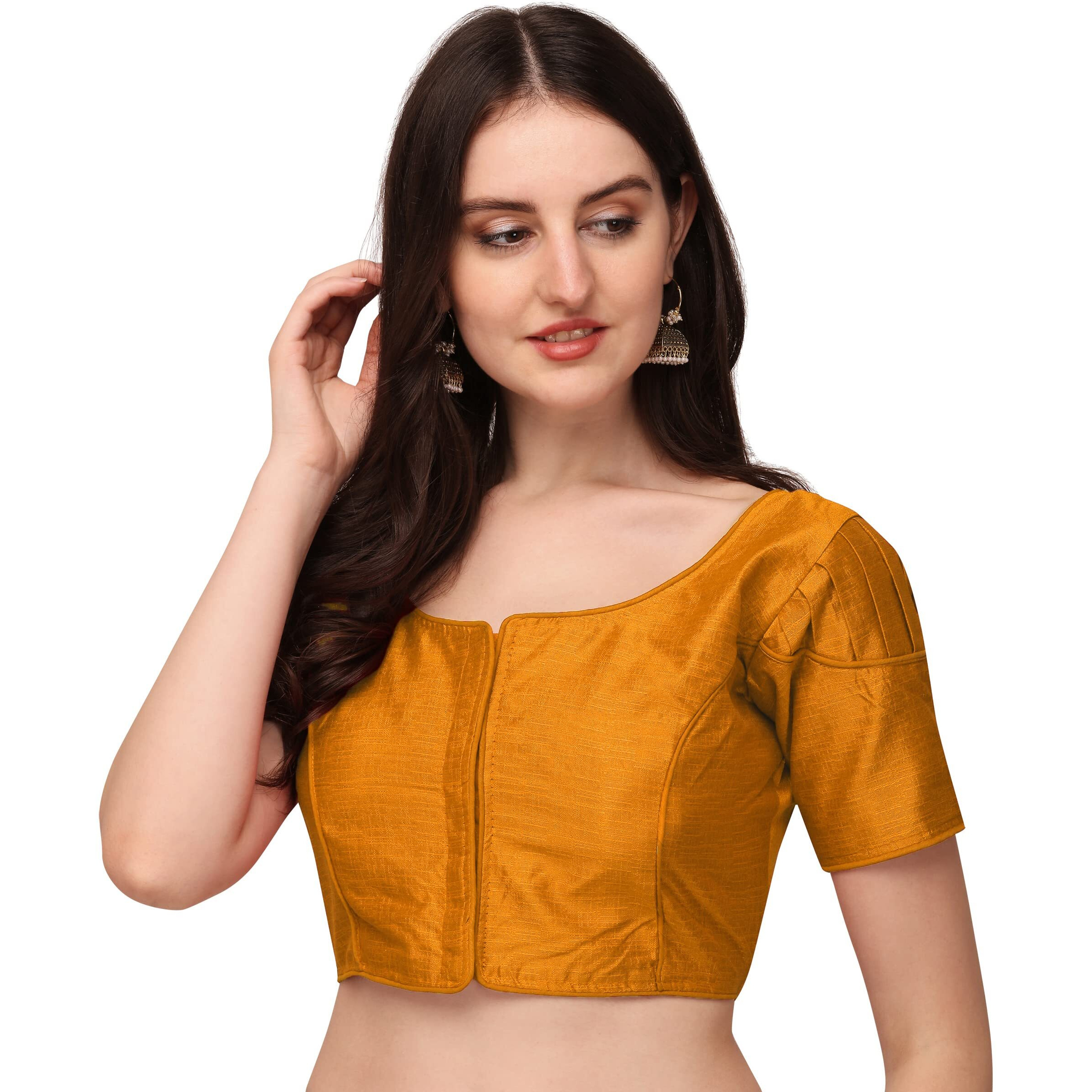 Pujia Mills Women's Silk Shoulder Puff Sleeve Readymade Saree Blouse