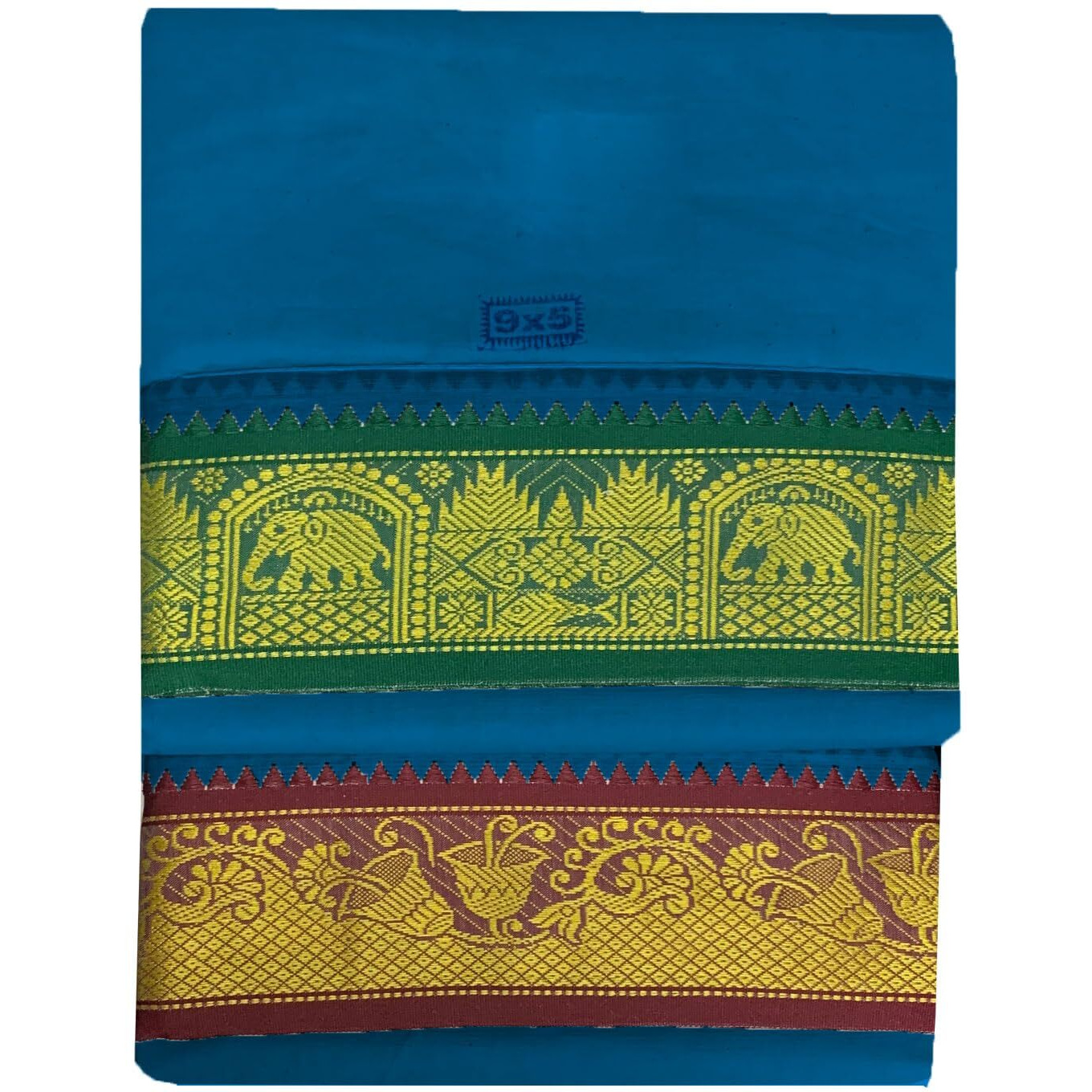 Prakasam Cotton Mens Panchakacham 9X5 Unbleached Cotton Colour Dhoti + Towel Set (Royal Blue)