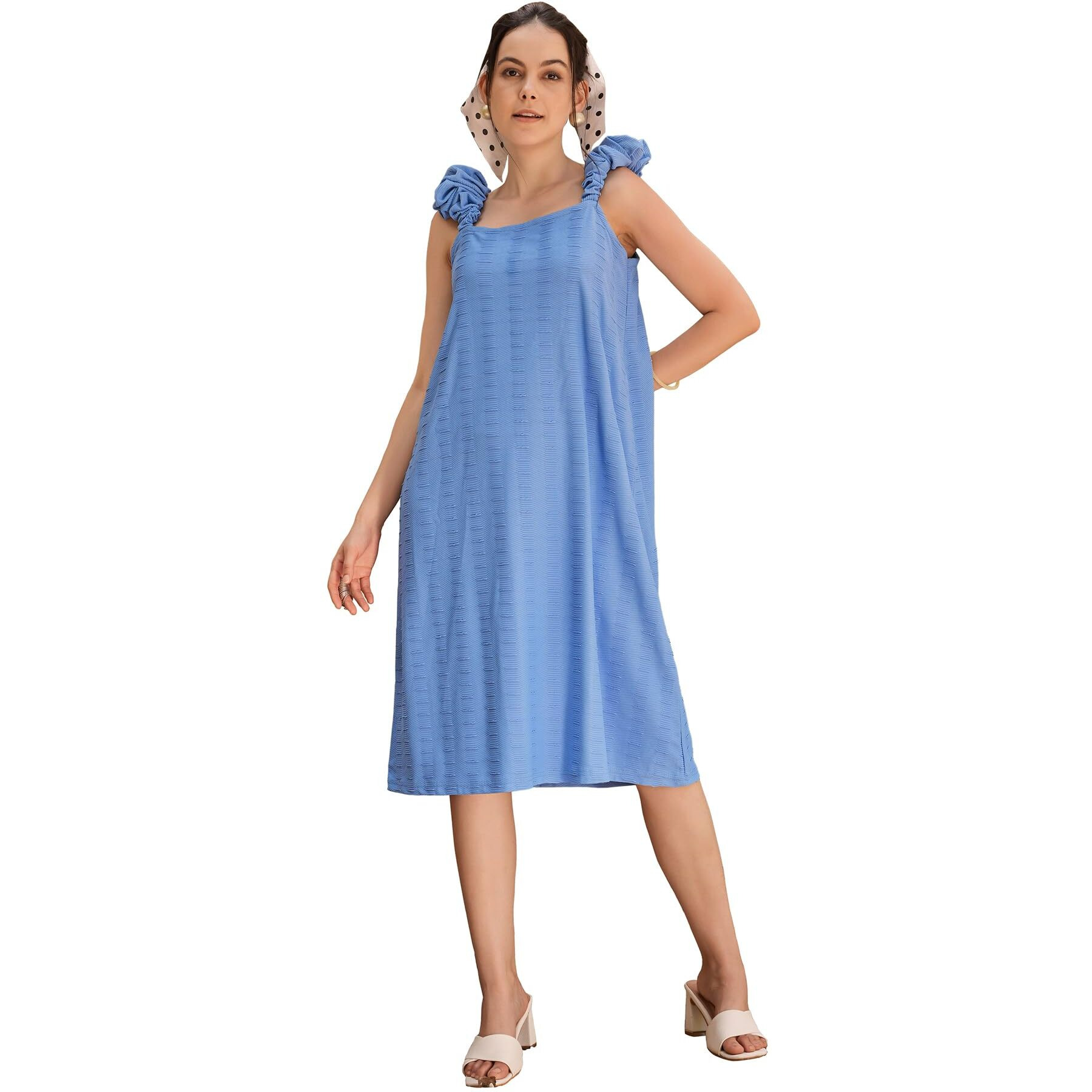 Purvaja Womens A-Line Below Knee Length Dress (Suzi-013-Ice_Blue_Xx-Large)