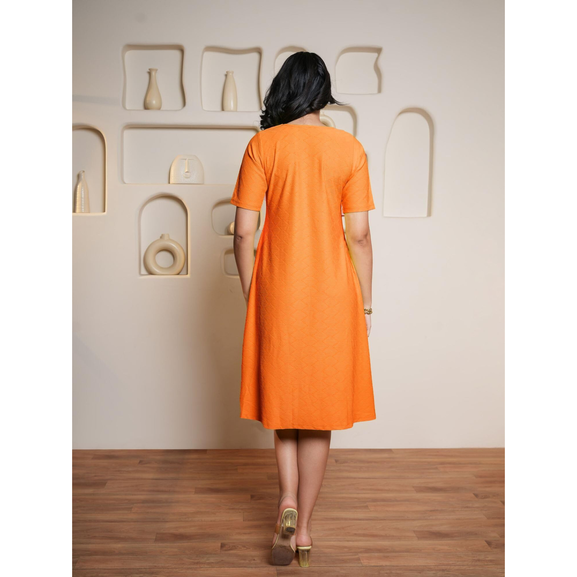 Purvaja Womens A-Line Midi Length Dress (Nisi-061-Orange_Orange_Medium)