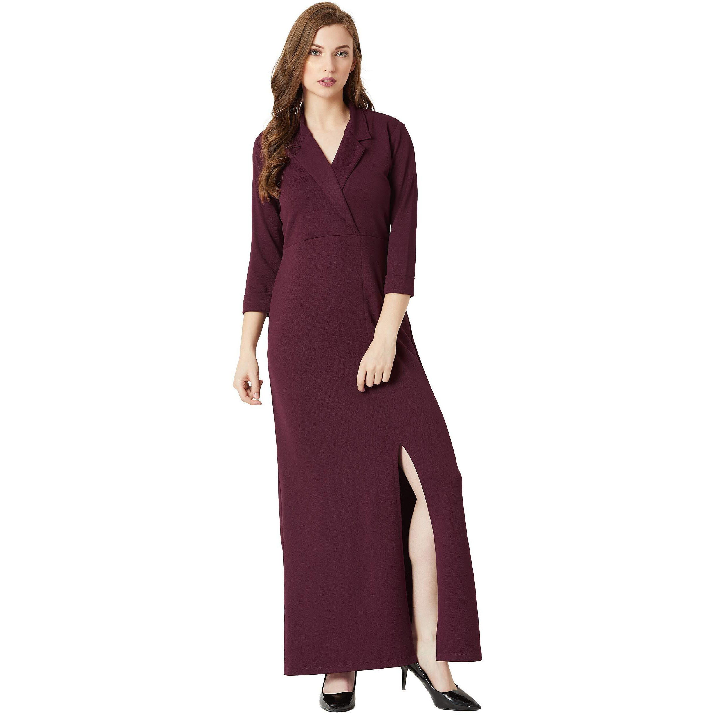 Miss Chase Women's Crepe A-Line Dress(Mcss19D12-48-184-05,Wine Red,Large)