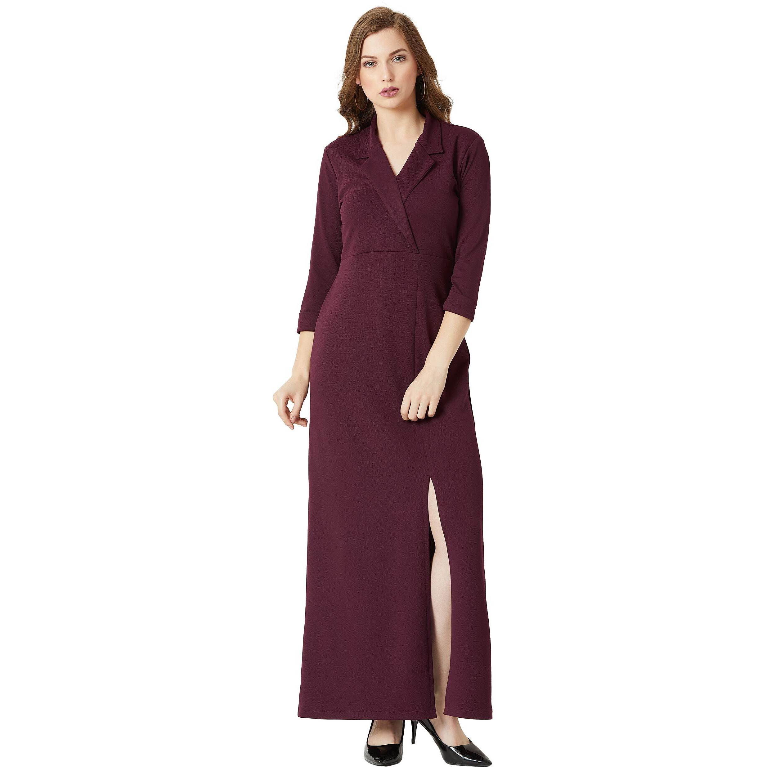 Miss Chase Women's Crepe A-Line Dress(Mcss19D12-48-184-05,Wine Red,Large)