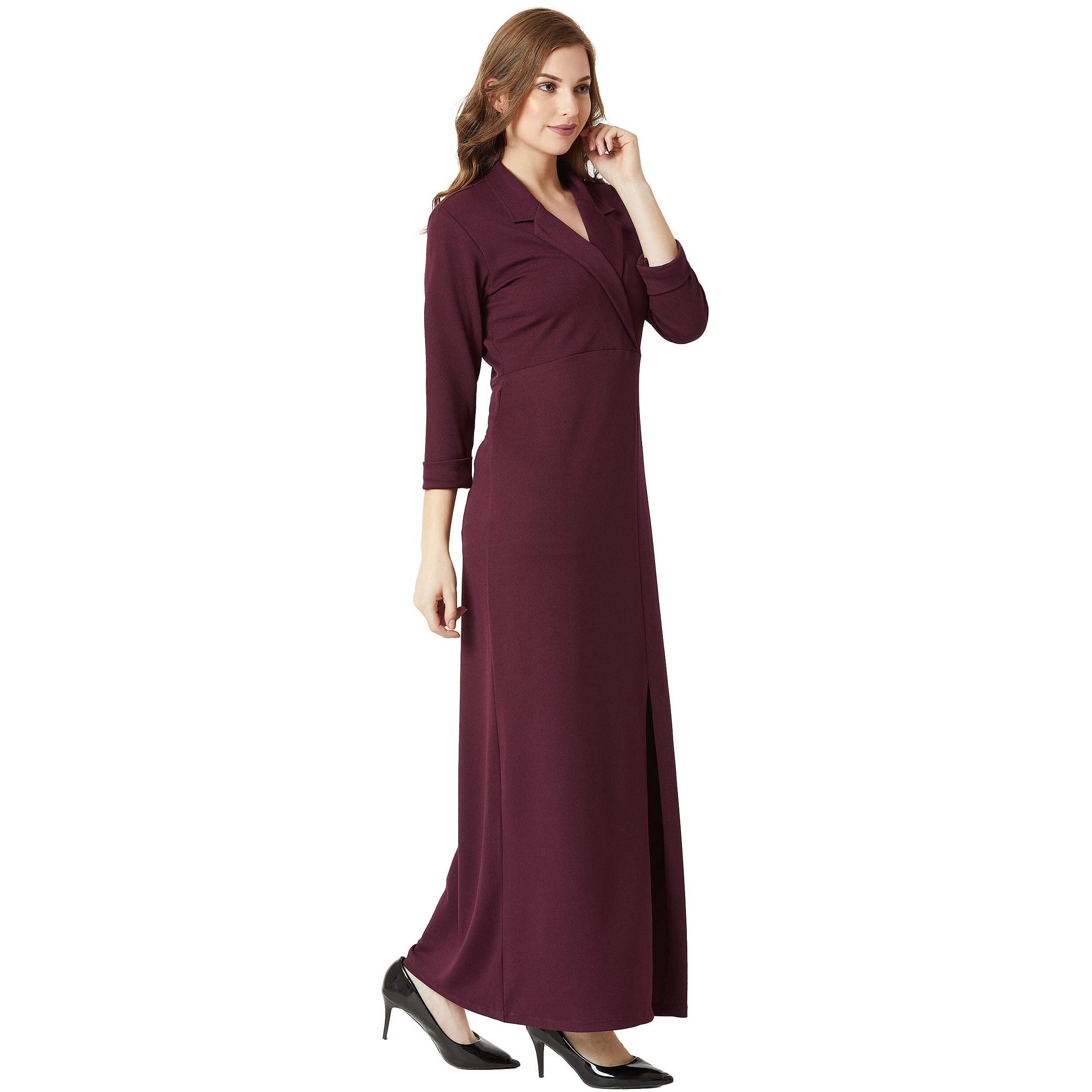 Miss Chase Women's Crepe A-Line Dress(Mcss19D12-48-184-05,Wine Red,Large)