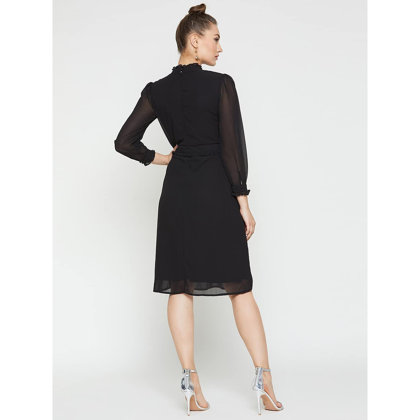 Rare Women's Polyester A-Line Knee-Length Dress (Ep2829B_Black_L)