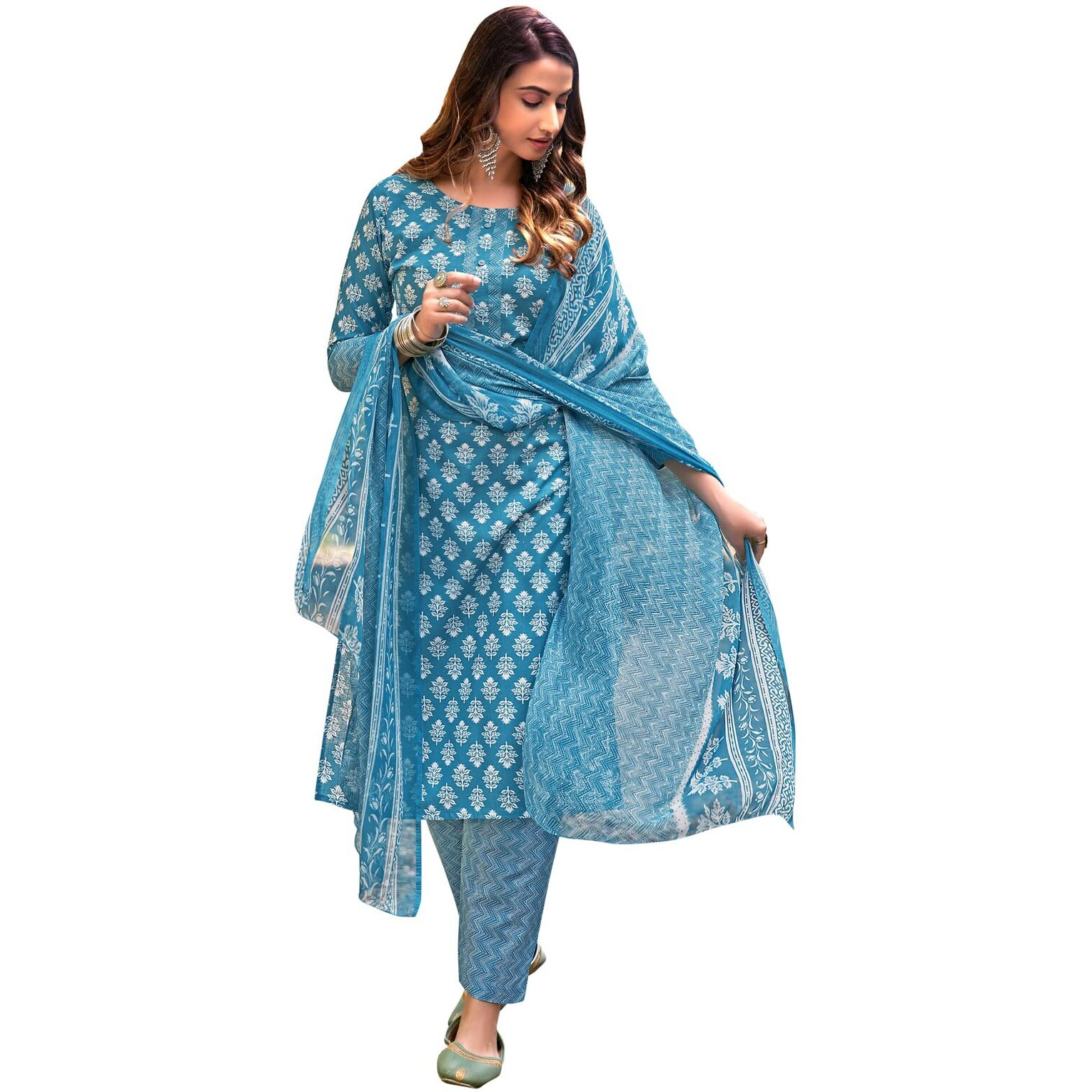 Satrani Women's Cotton Salwar Suit Set Dress Material (1092Dt12008_Blue_Free Size)