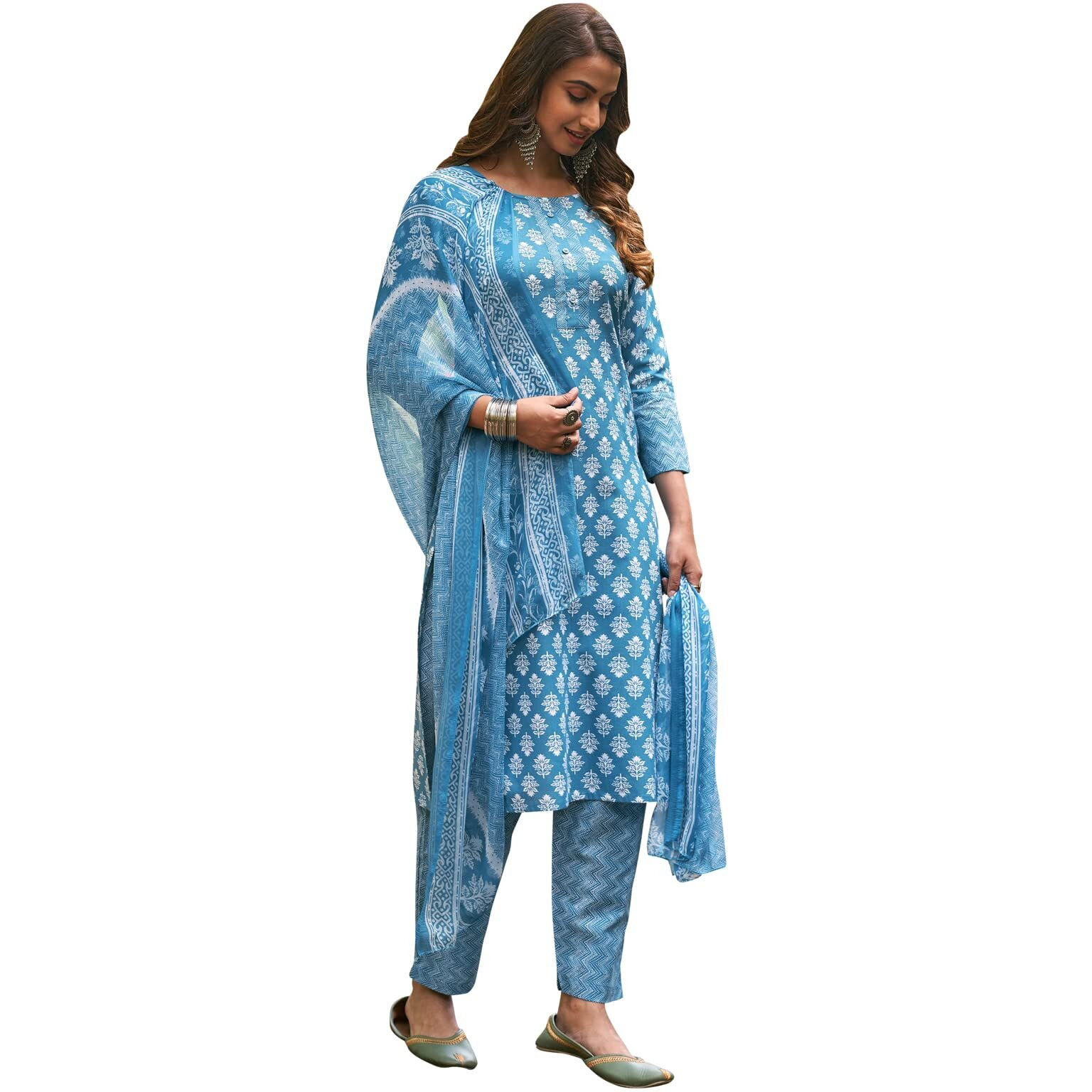 Satrani Women's Cotton Salwar Suit Set Dress Material (1092Dt12008_Blue_Free Size)