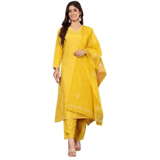 Varanga Women Hand Embroidered French Knot Kurta With Tonal Bottom And Embroidered Dupatta.