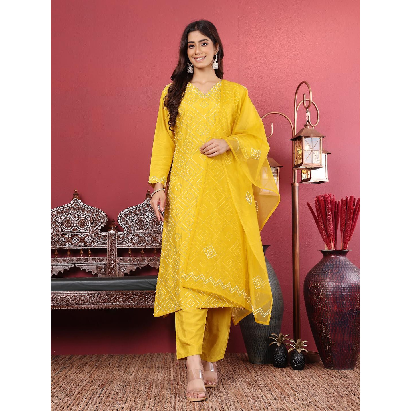 Varanga Women Hand Embroidered French Knot Kurta With Tonal Bottom And Embroidered Dupatta.