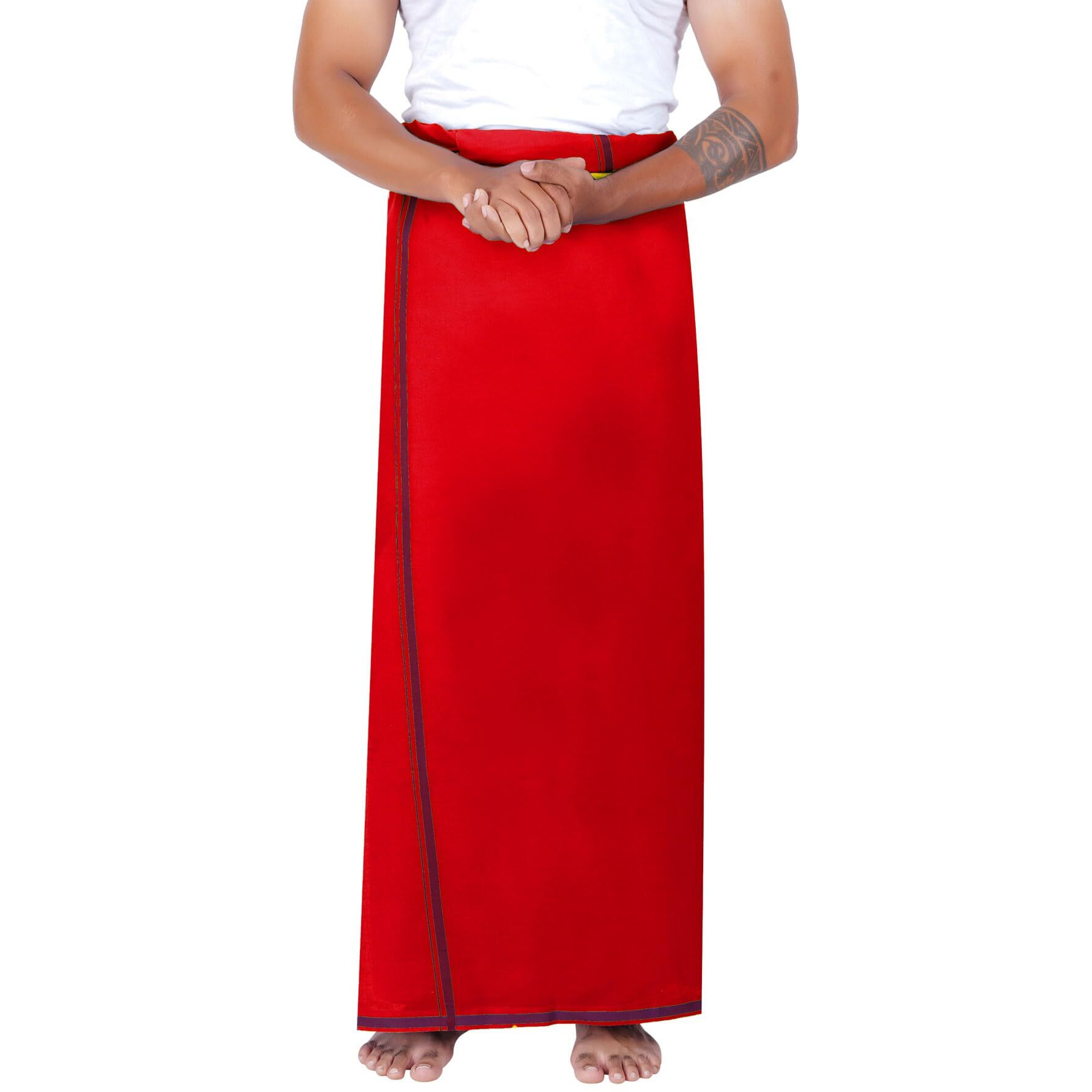Prakasam Cotton Men's Single (1.30X2.00 Mtrs-4 Yard) Red Colour Solid Hb Border Men Dhoti